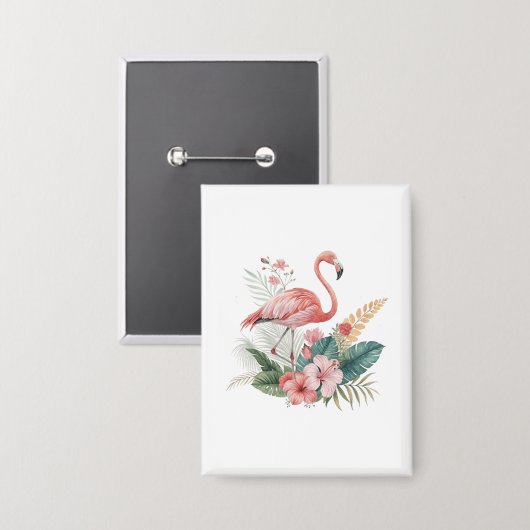 Flamingo mit Blumen Button (Vorderseite/Rückseite)