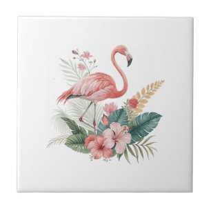 Flamingo mit Blumen Fliese
