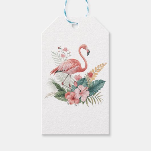Flamingo mit Blumen Geschenkanhänger (Vorderseite)