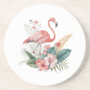 Flamingo mit Blumen Getränkeuntersetzer