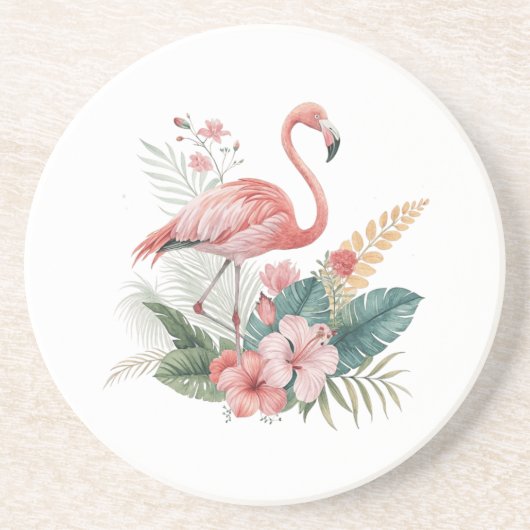 Flamingo mit Blumen Getränkeuntersetzer (Vorne)