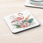 Flamingo mit Blumen Getränkeuntersetzer (Linke Seite)