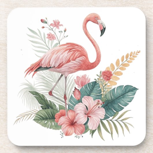 Flamingo mit Blumen Getränkeuntersetzer (Vorderseite)