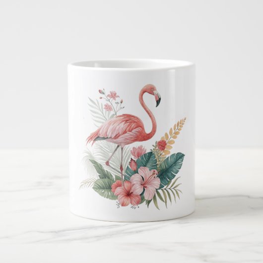 Flamingo mit Blumen Jumbo-Tasse (Vorderseite)