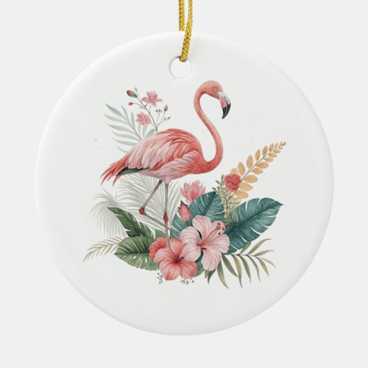 Flamingo mit Blumen Keramik Ornament (Vorne)