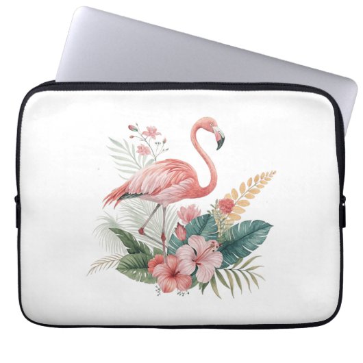 Flamingo mit Blumen Laptopschutzhülle (Vorderseite)