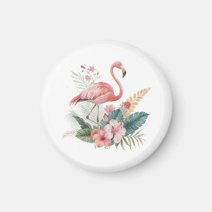 Flamingo mit Blumen Magnet