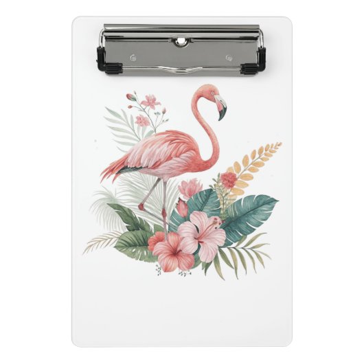 Flamingo mit Blumen Mini Klemmbrett (Vorderseite)