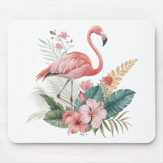 Flamingo mit Blumen Mousepad (Vorne)
