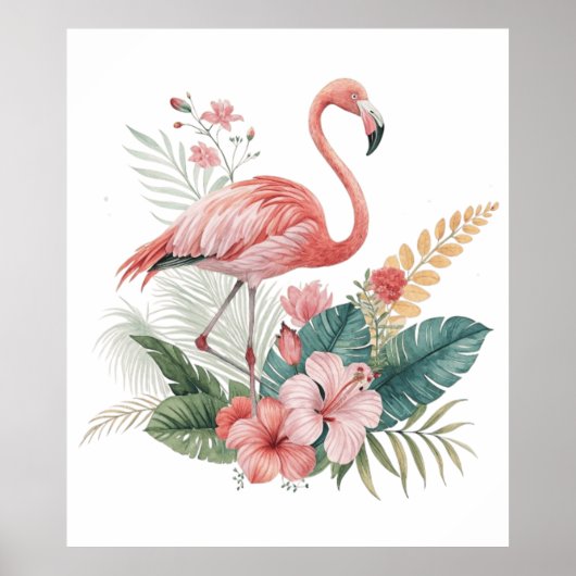 Flamingo mit Blumen Poster (Vorne)