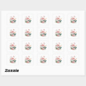 Flamingo mit Blumen Quadratischer Aufkleber (Blatt)