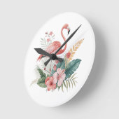 Flamingo mit Blumen Runde Wanduhr (Winkel)