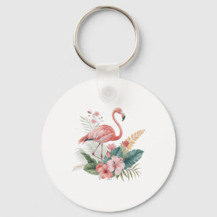 Flamingo mit Blumen Schlüsselanhänger