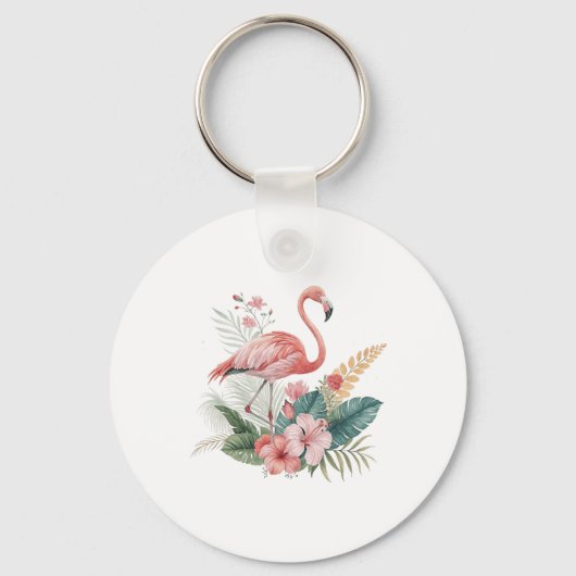 Flamingo mit Blumen Schlüsselanhänger (Vorderseite)