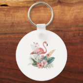 Flamingo mit Blumen Schlüsselanhänger (Vorderseite)
