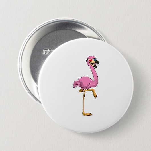 Flamingo mit Brille Button (Vorne & Hinten)