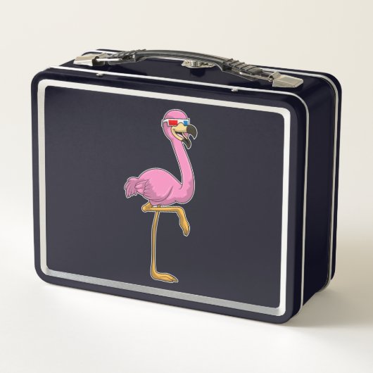 Flamingo mit Brille Metall Brotdose (Rückseite)