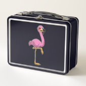 Flamingo mit Brille Metall Brotdose (Vorderseite)