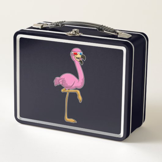 Flamingo mit Brille Metall Brotdose (Vorderseite)