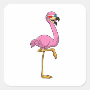 Flamingo mit Brille Quadratischer Aufkleber