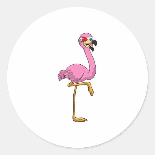 Flamingo mit Brille Runder Aufkleber (Vorderseite)