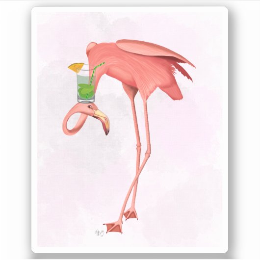 Flamingo mit Cocktail Aufkleber (Vorderseite)