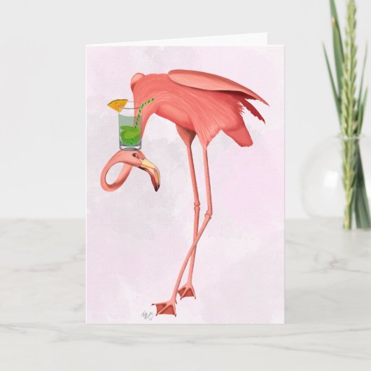 Flamingo mit Cocktail Karte (Vorderseite)