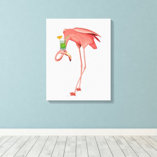 Flamingo mit Cocktail Leinwanddruck (Insitu (Holzboden))