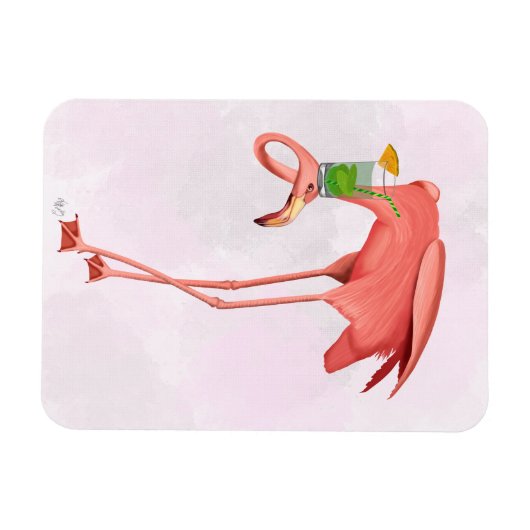 Flamingo mit Cocktail Magnet (Horizontal)