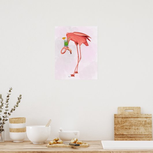 Flamingo mit Cocktail Poster (Küche)