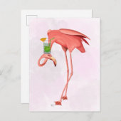 Flamingo mit Cocktail Postkarte (Vorne/Hinten)