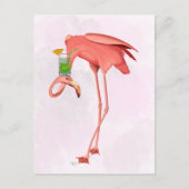 Flamingo mit Cocktail Postkarte (Vorderseite)