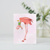 Flamingo mit Cocktail Postkarte (Stehend Vorderseite)