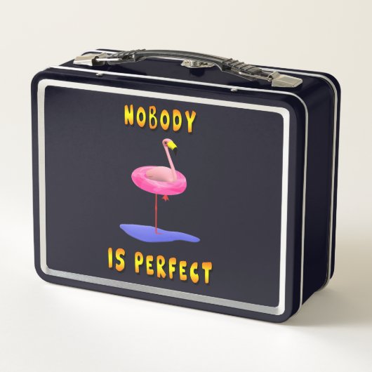 Flamingo mit echtem Schwimmring, lustig Metall Brotdose (Rückseite)