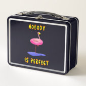 Flamingo mit echtem Schwimmring, lustig Metall Brotdose (Vorderseite)