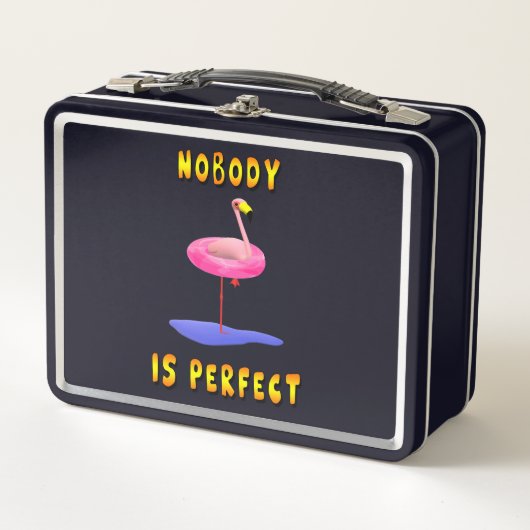 Flamingo mit echtem Schwimmring, lustig Metall Brotdose (Vorderseite)