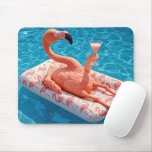 Flamingo mit einem Cocktail in einem Schwimmbad Mousepad