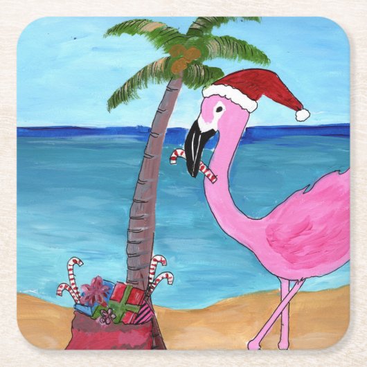 Flamingo mit einer Touch des Paradieses Rechteckiger Pappuntersetzer (Vorderseite)
