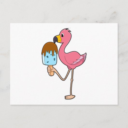 Flamingo mit Eisstiel Postkarte (Vorderseite)