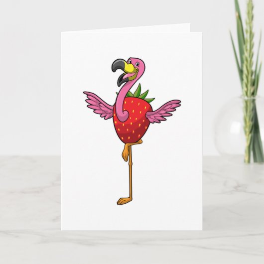 Flamingo mit Erdbeere Karte (Vorderseite)