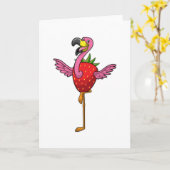 Flamingo mit Erdbeere Karte (Gelbe Blume)