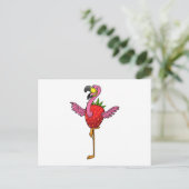 Flamingo mit Erdbeere Postkarte (Stehend Vorderseite)