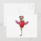 Flamingo mit Erdbeere Postkarte (Vorne/Hinten)