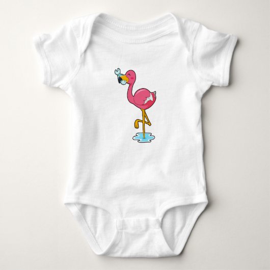 Flamingo mit Fisch Baby Strampler (Vorderseite)