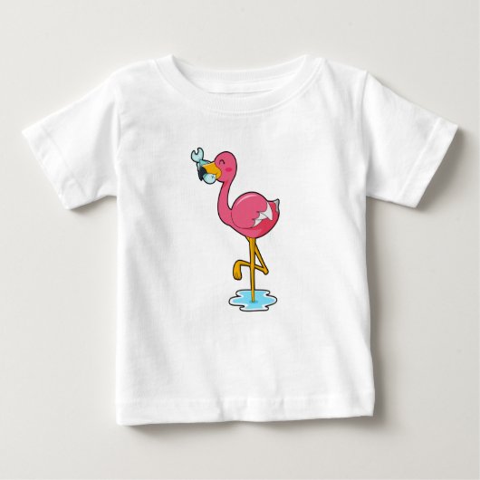 Flamingo mit Fisch Baby T-shirt (Vorderseite)