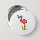 Flamingo mit Fisch Button (Vorne & Hinten)