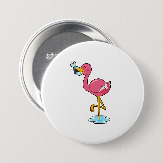 Flamingo mit Fisch Button (Vorne & Hinten)