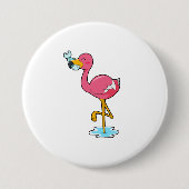 Flamingo mit Fisch Button (Vorderseite)