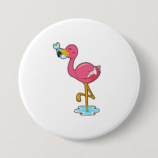 Flamingo mit Fisch Button (Vorderseite)