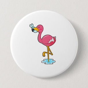 Flamingo mit Fisch Button